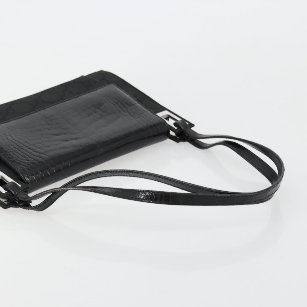 GUCCI Shoulder Bag Embossed leather Black Silver 001 3158 Auth 183254