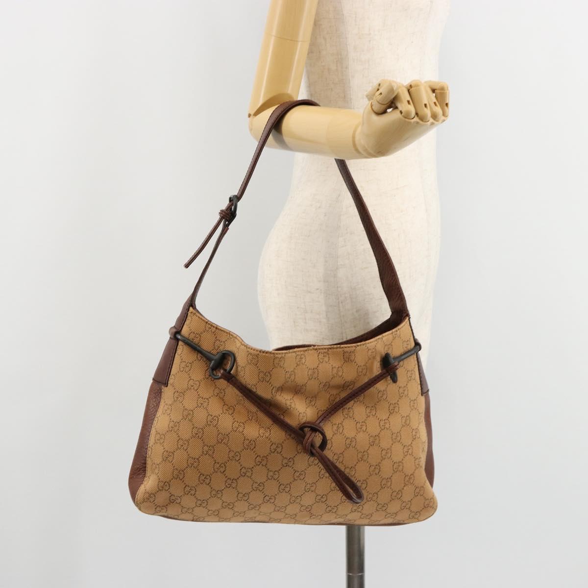 GUCCI GG Canvas Horsebit Shoulder Bag Beige 101975 Auth 183256A
