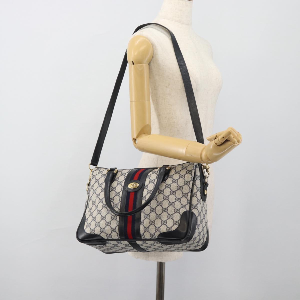 GUCCI GG Supreme Sherry Line Hand Bag PVC 2way Navy Gold 002 58 0033 Auth 183258