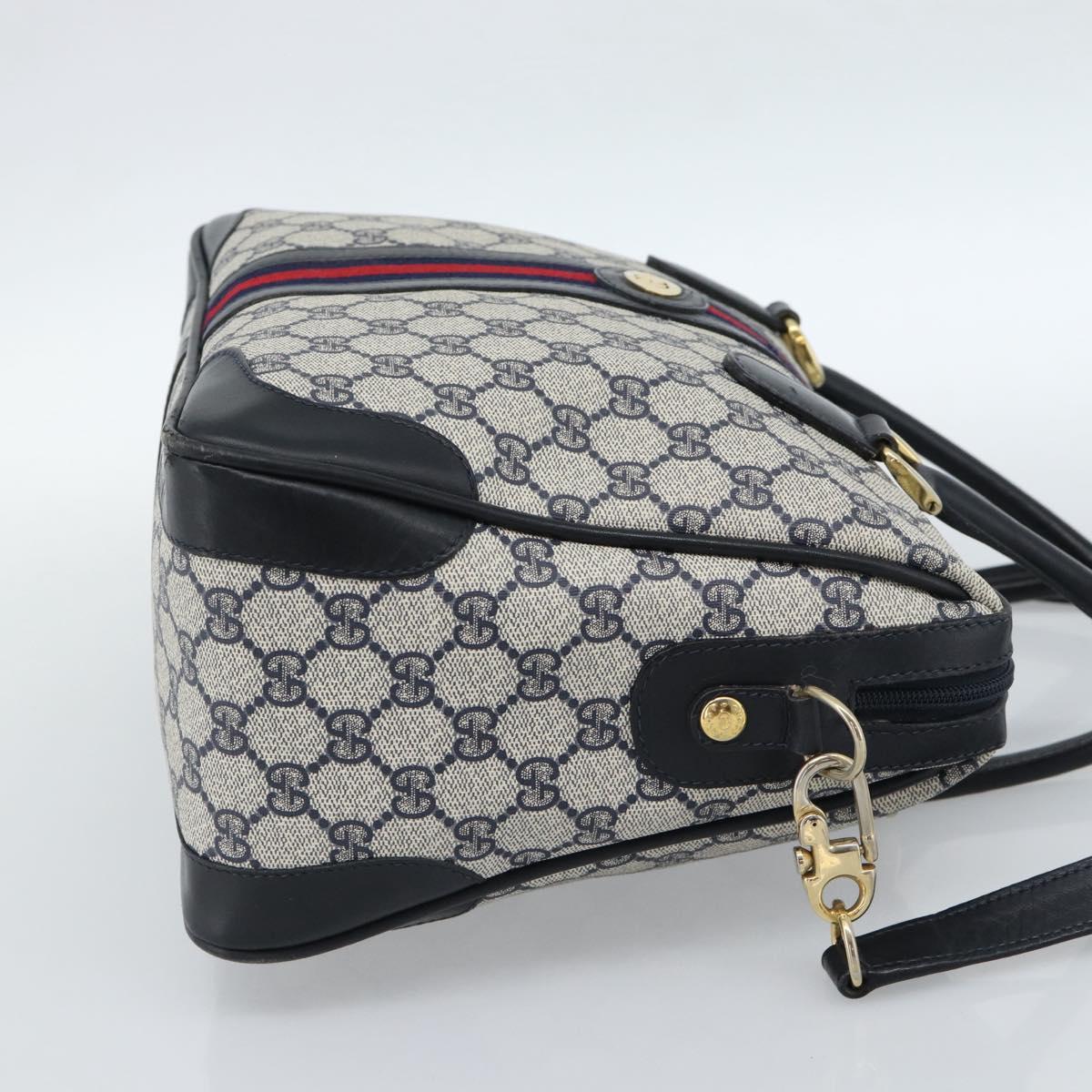 GUCCI GG Supreme Sherry Line Hand Bag PVC 2way Navy Gold 002 58 0033 Auth 183258