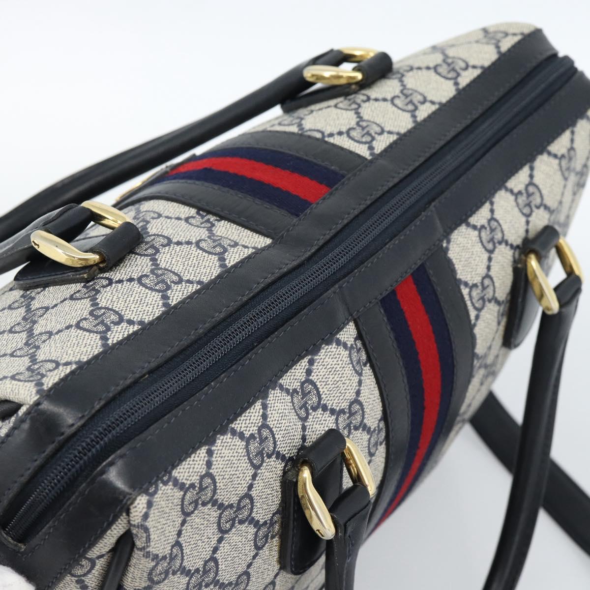 GUCCI GG Supreme Sherry Line Hand Bag PVC 2way Navy Gold 002 58 0033 Auth 183258