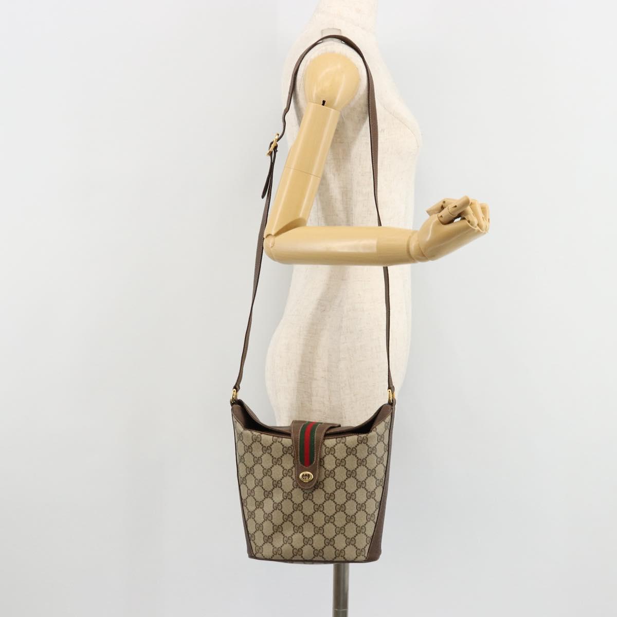 GUCCI GG Supreme Web Sherry Line Bag PVC Beige Gold 904 02 081 Auth 183259