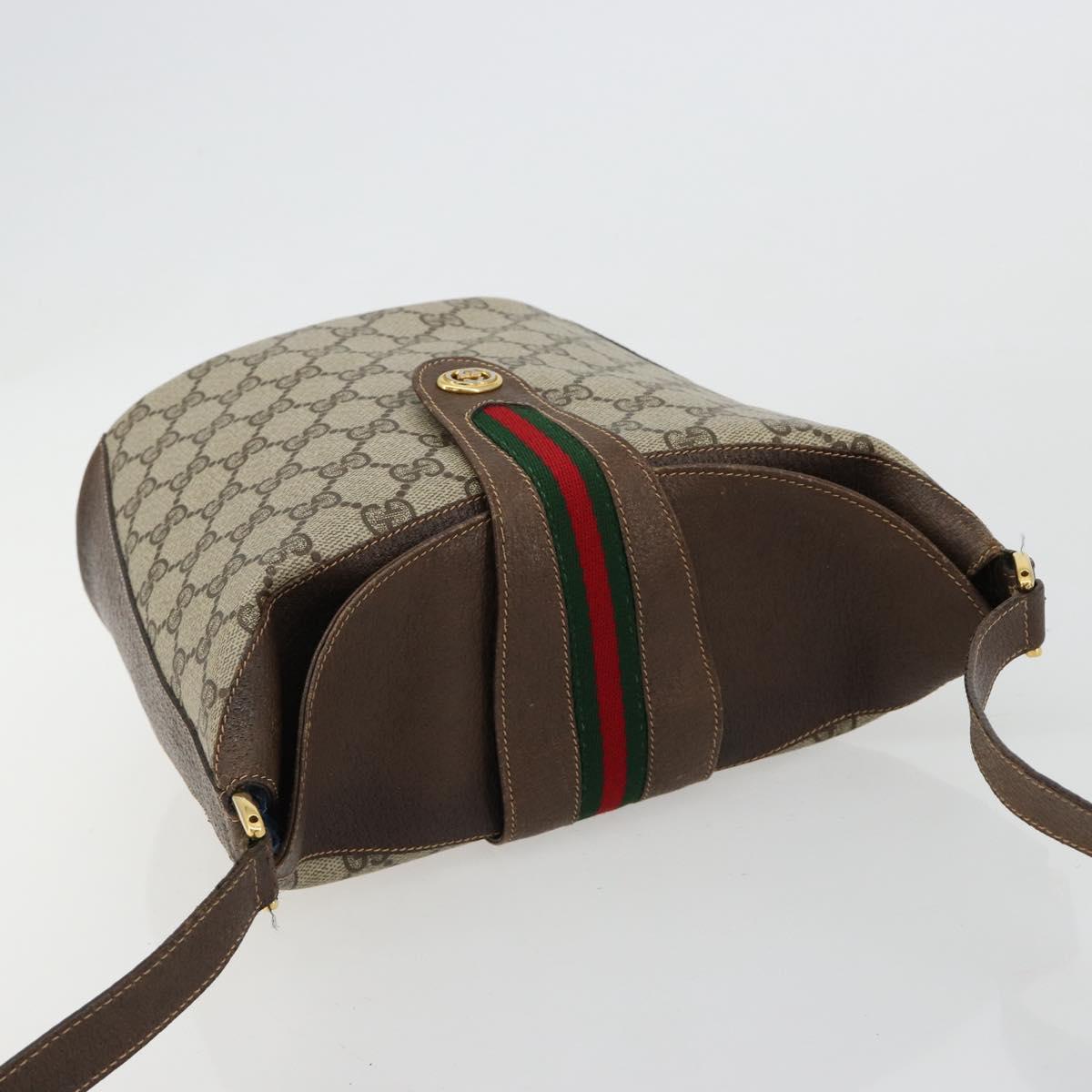 GUCCI GG Supreme Web Sherry Line Bag PVC Beige Gold 904 02 081 Auth 183259