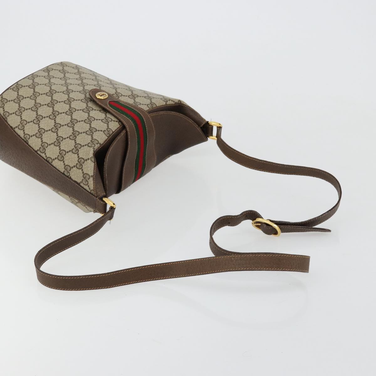 GUCCI GG Supreme Web Sherry Line Bag PVC Beige Gold 904 02 081 Auth 183259