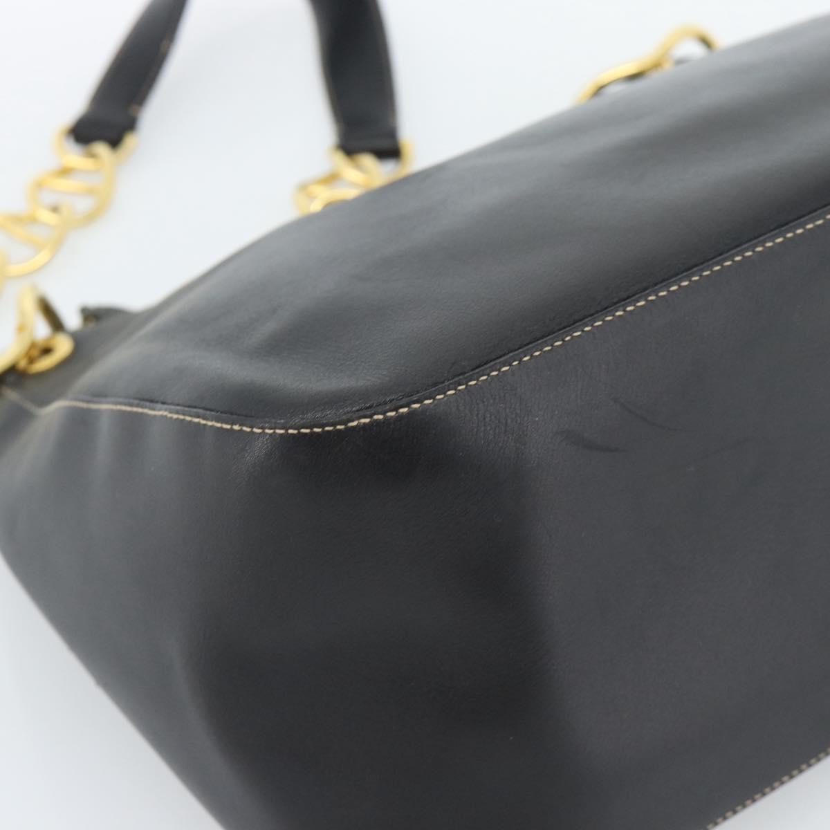 PRADA Chain Shoulder Bag Leather Black Gold Auth 183263A
