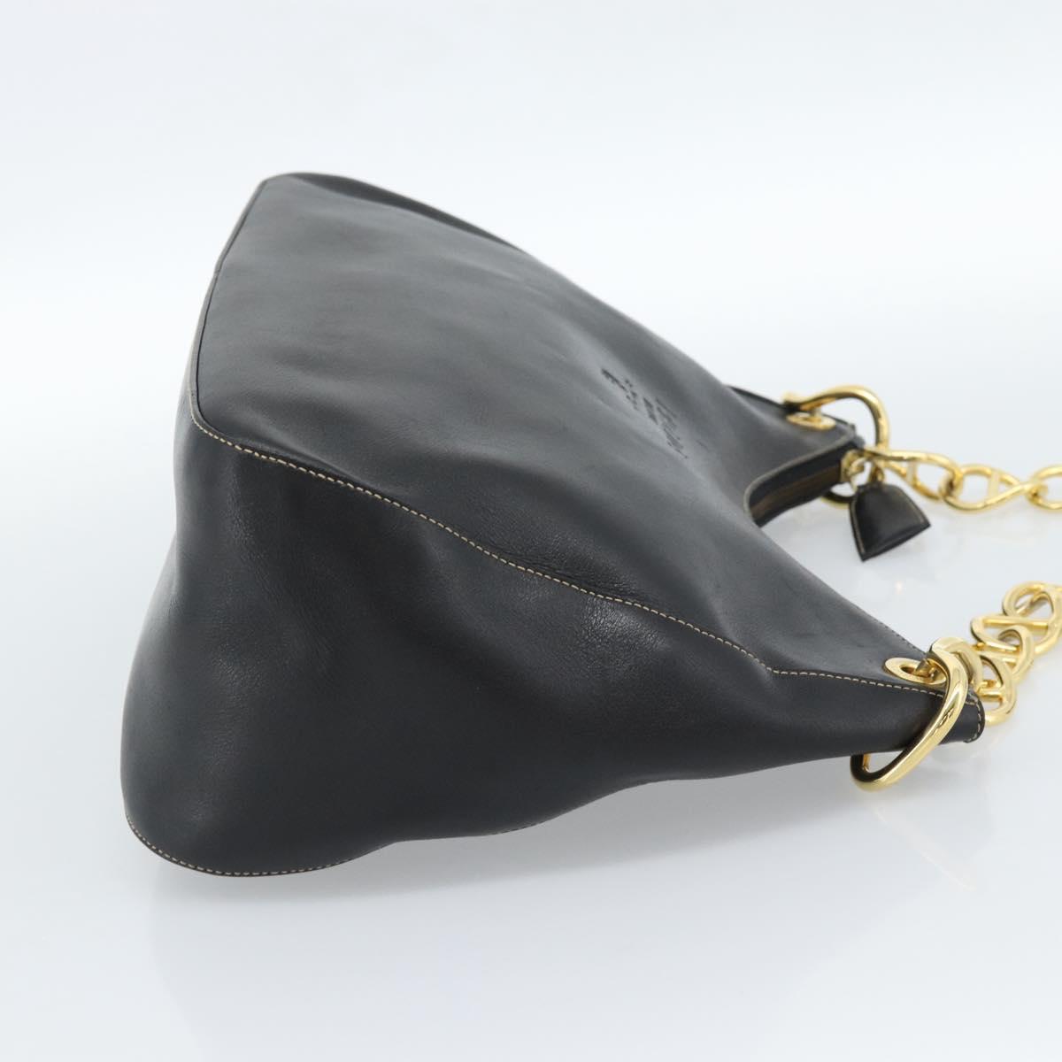 PRADA Chain Shoulder Bag Leather Black Gold Auth 183263A