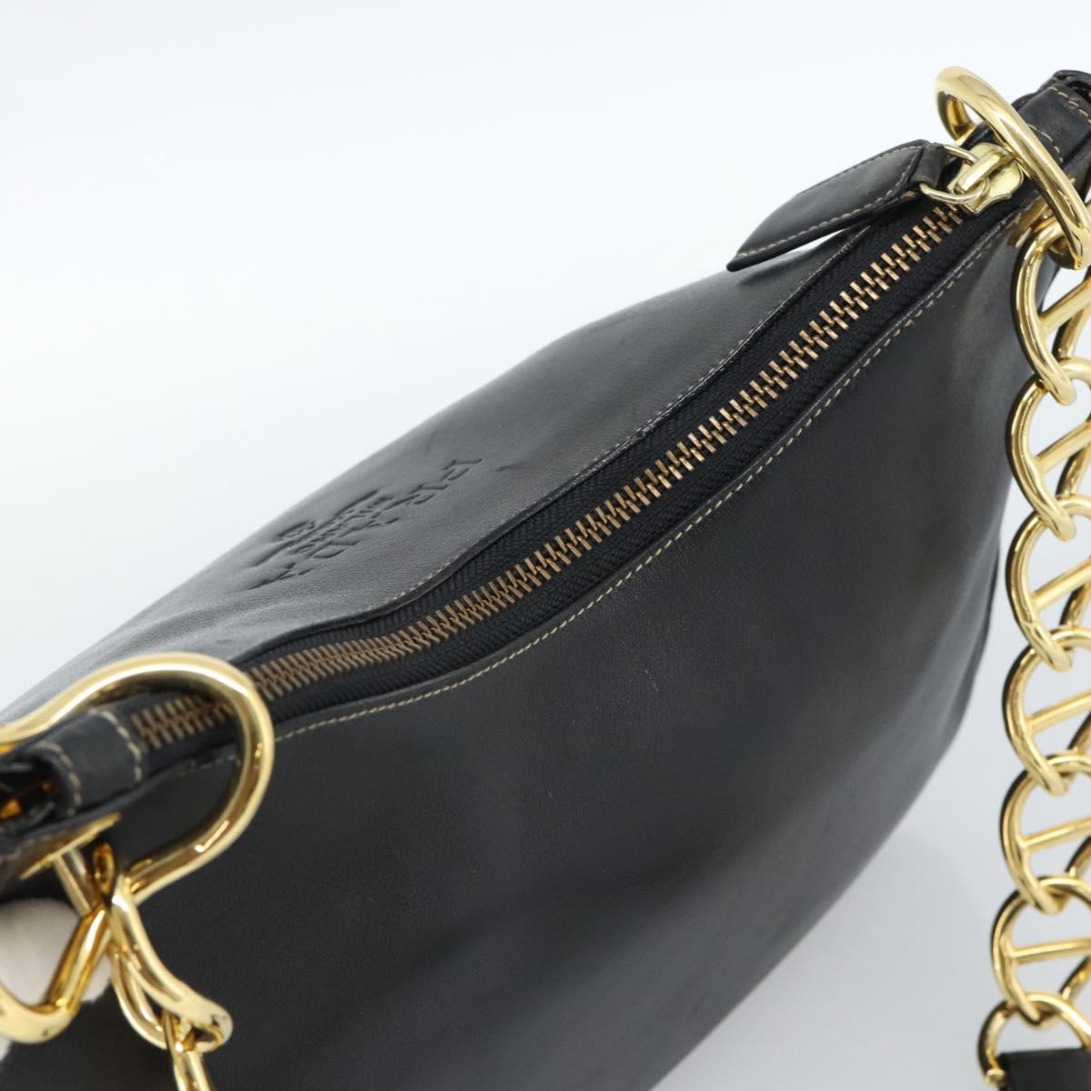 PRADA Chain Shoulder Bag Leather Black Gold Auth 183263A