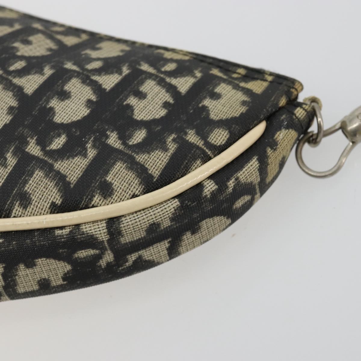 Christian Dior Trotter Canvas Saddle Pouch PVC Navy Silver Auth 183268