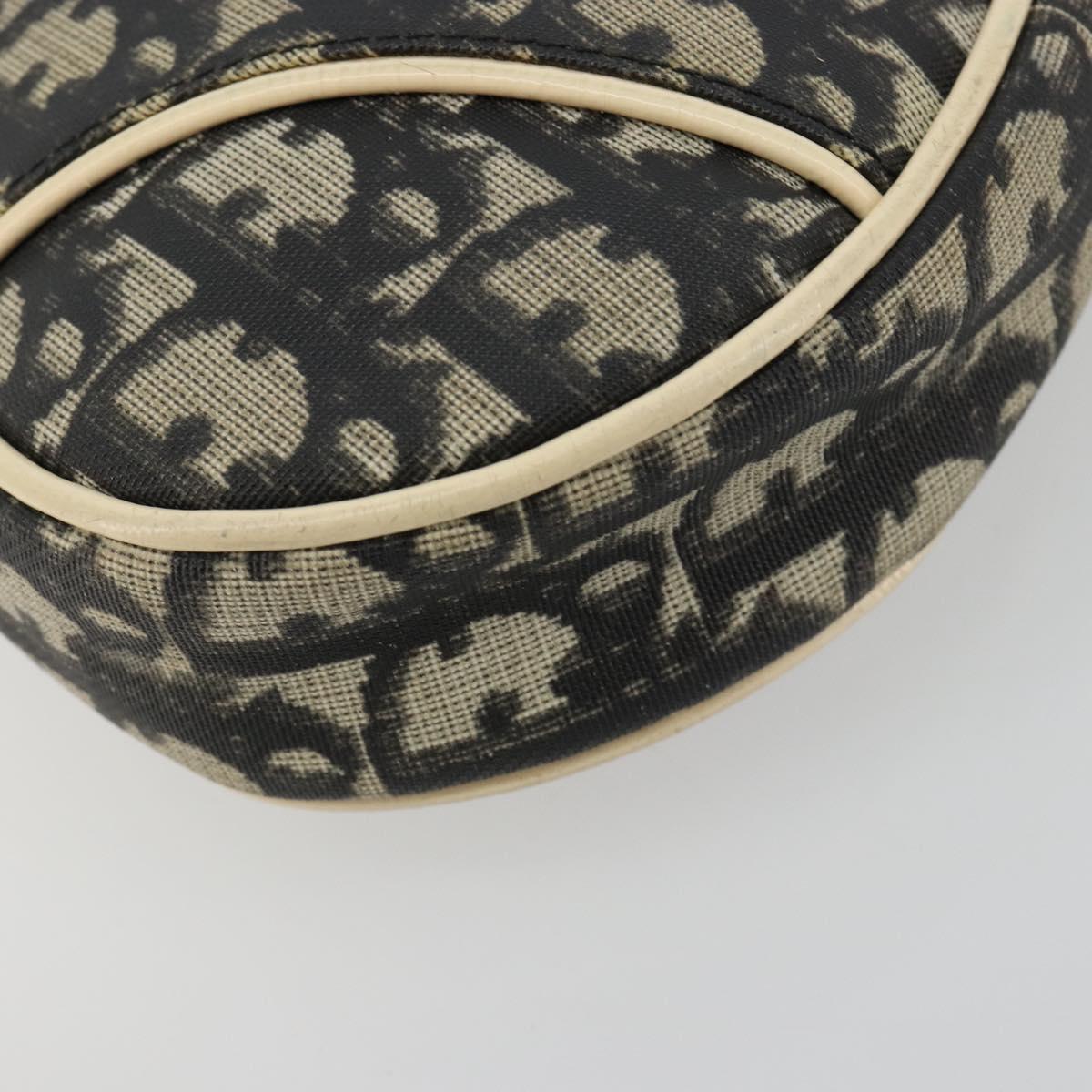 Christian Dior Trotter Canvas Saddle Pouch PVC Navy Silver Auth 183268