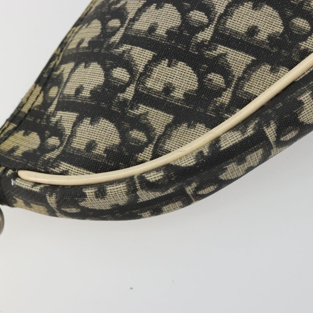 Christian Dior Trotter Canvas Saddle Pouch PVC Navy Silver Auth 183268
