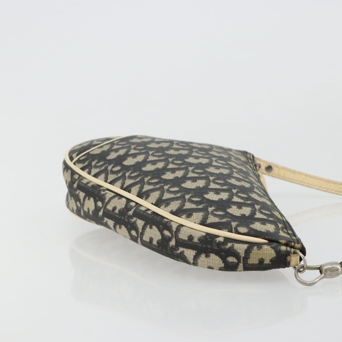 Christian Dior Trotter Canvas Saddle Pouch PVC Navy Silver Auth 183268