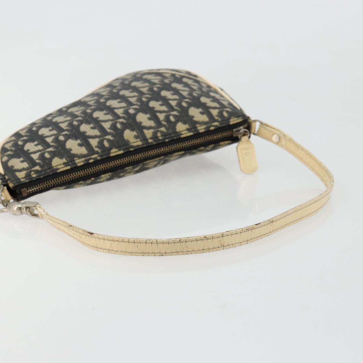 Christian Dior Trotter Canvas Saddle Pouch PVC Navy Silver Auth 183268