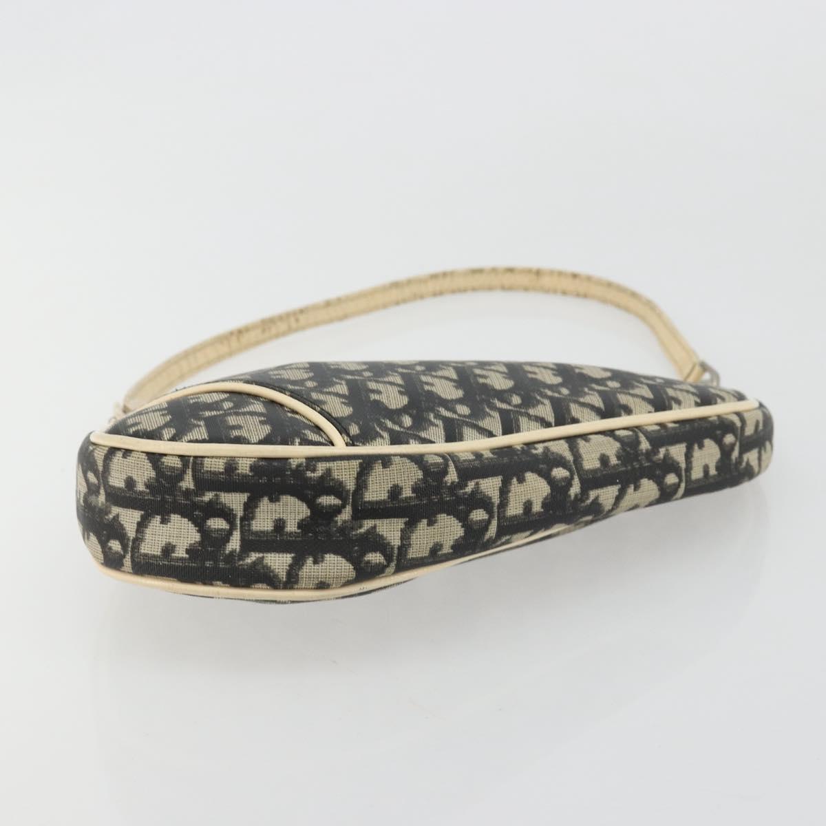 Christian Dior Trotter Canvas Saddle Pouch PVC Navy Silver Auth 183268