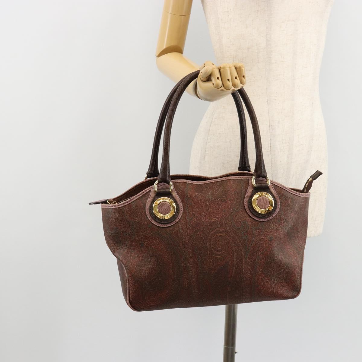 ETRO Hand Bag PVC Leather Brown Gold Auth 183273A