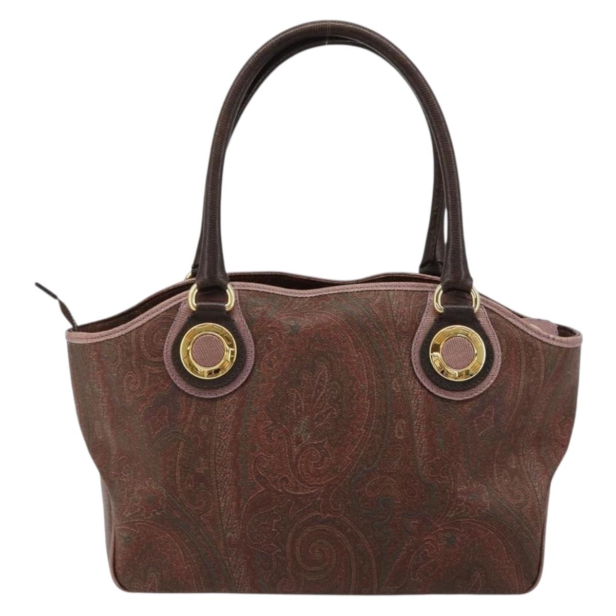 ETRO Hand Bag PVC Leather Brown Gold Auth 183273A