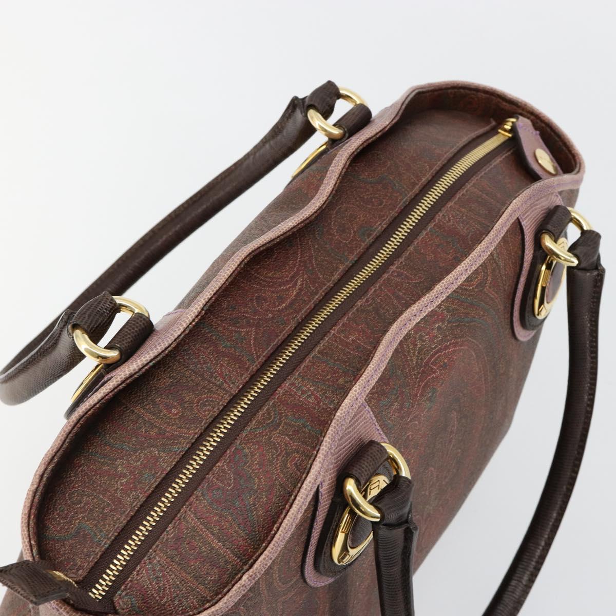 ETRO Hand Bag PVC Leather Brown Gold Auth 183273A