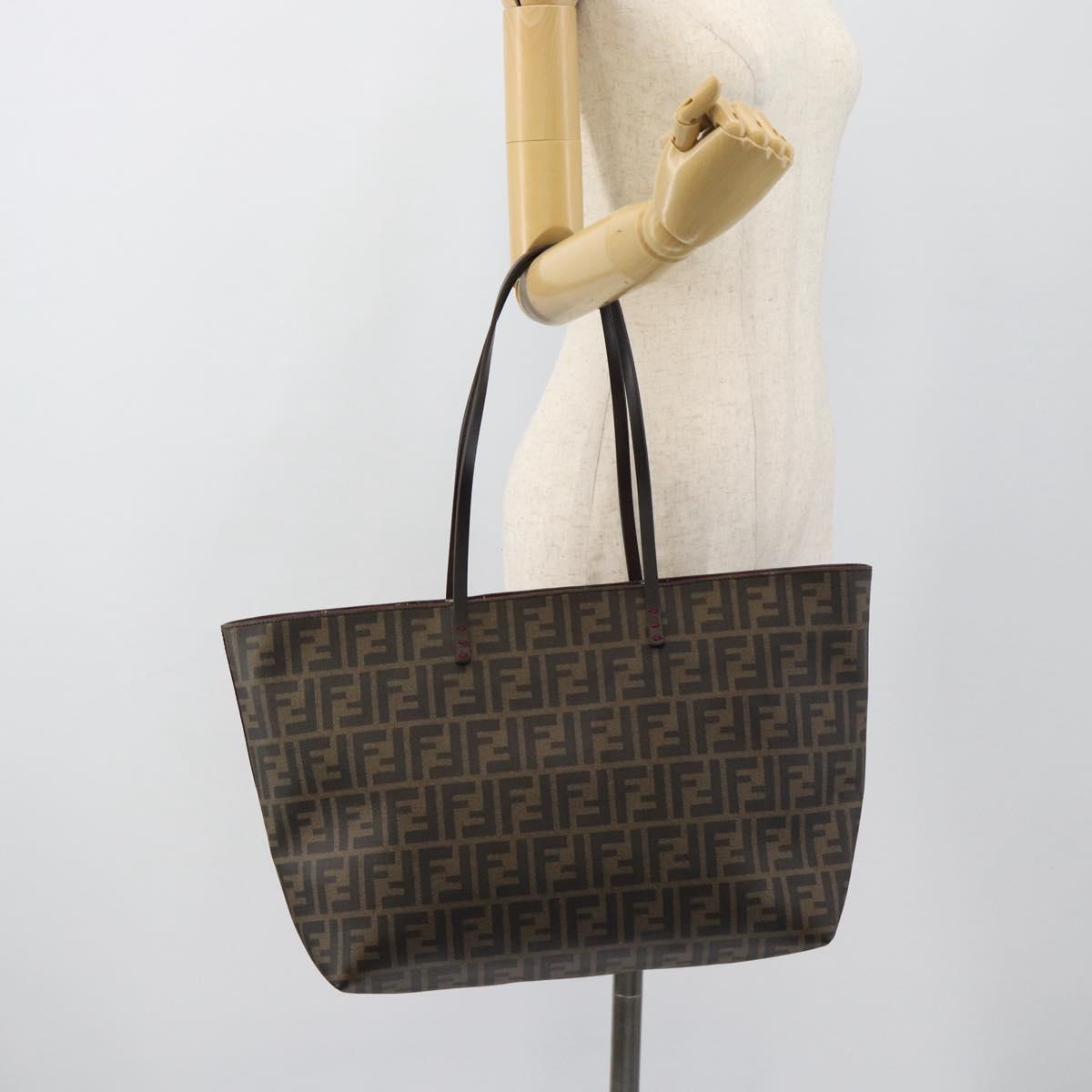 FENDI Zucca Canvas Tote Bag PVC Black Brown Auth 183274
