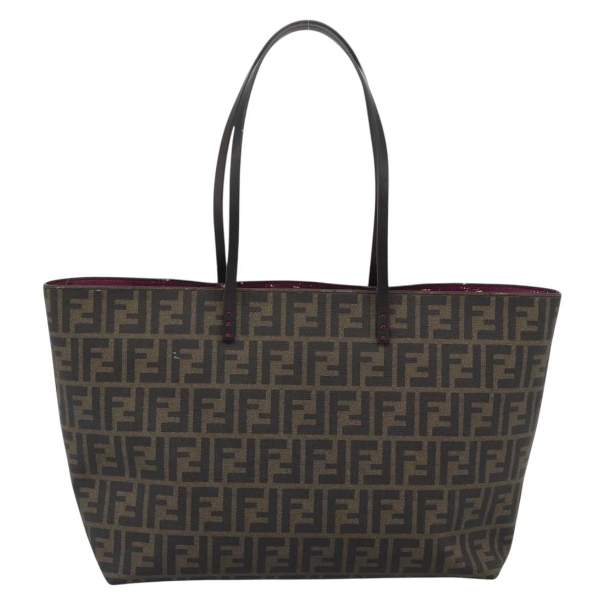 FENDI Zucca Canvas Tote Bag PVC Black Brown Auth 183274