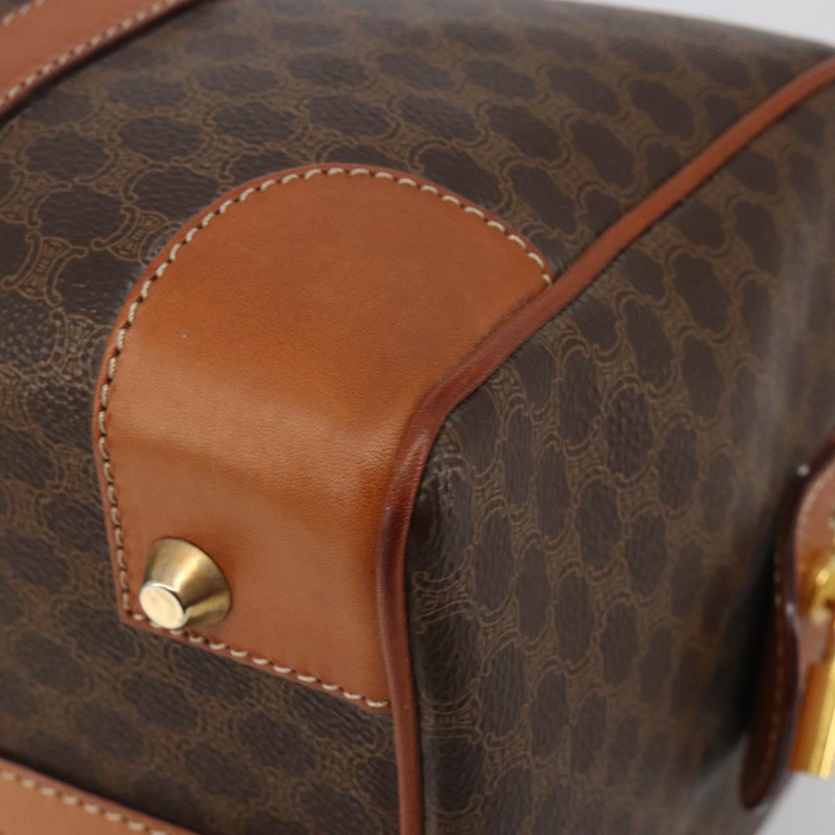 CELINE Macadam Canvas Boston Bag PVC Leather Brown Gold Auth 183294A