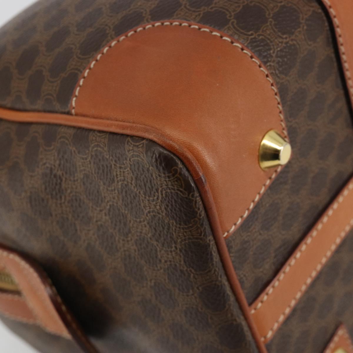 CELINE Macadam Canvas Boston Bag PVC Leather Brown Gold Auth 183294A