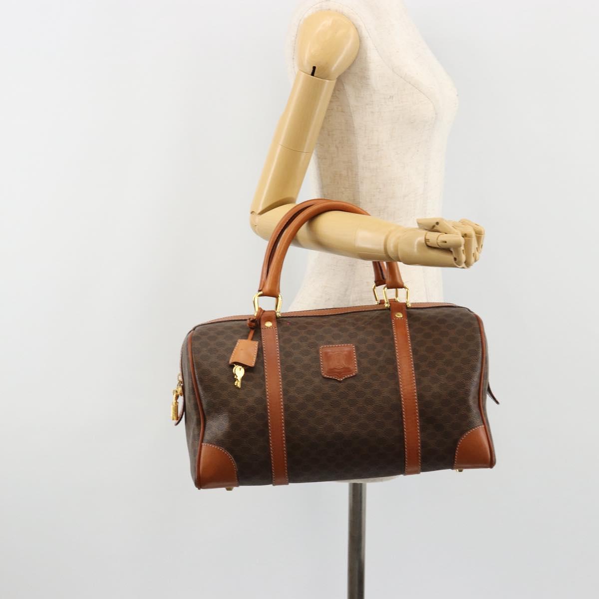 CELINE Macadam Canvas Boston Bag PVC Leather Brown Gold Auth 183294A