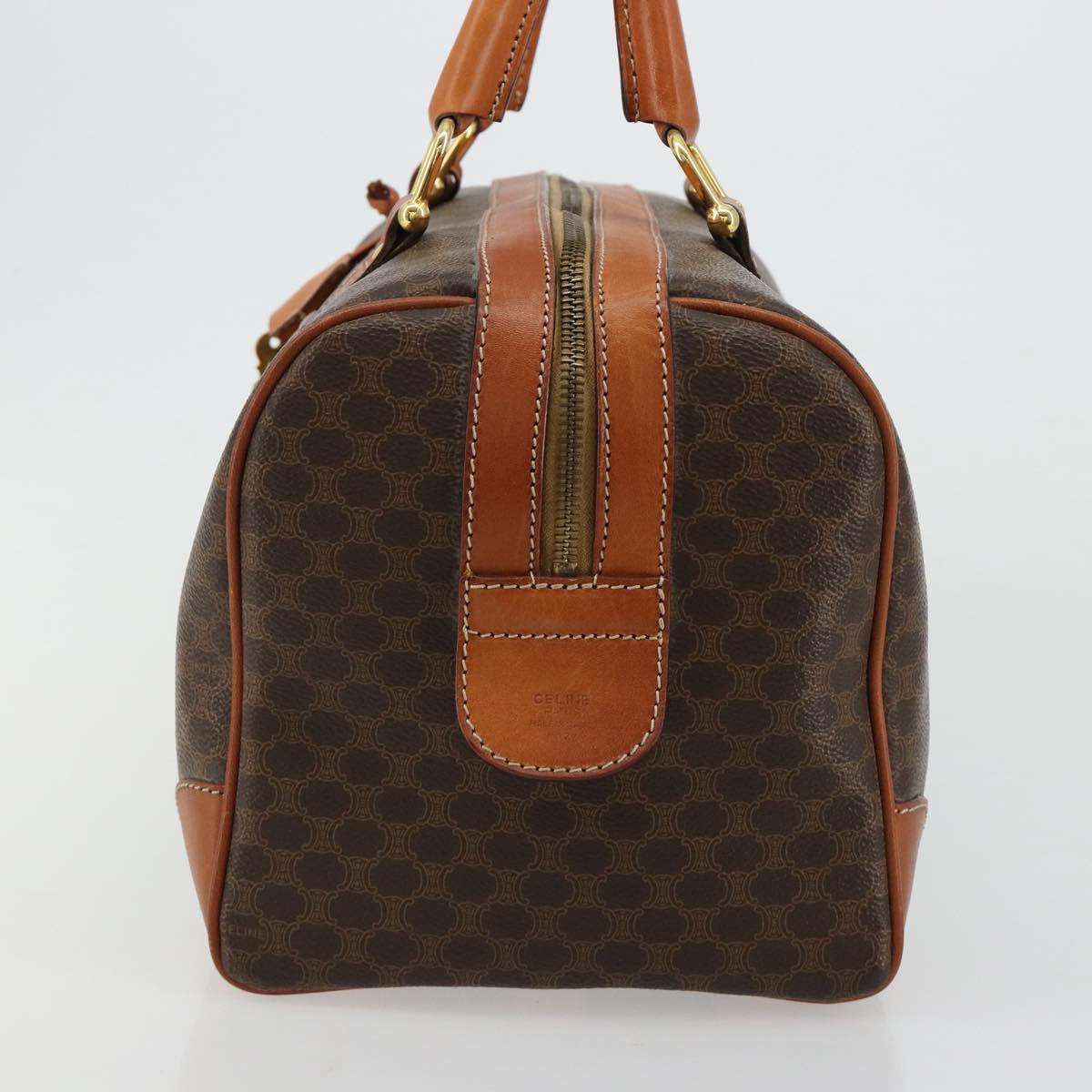 CELINE Macadam Canvas Boston Bag PVC Leather Brown Gold Auth 183294A