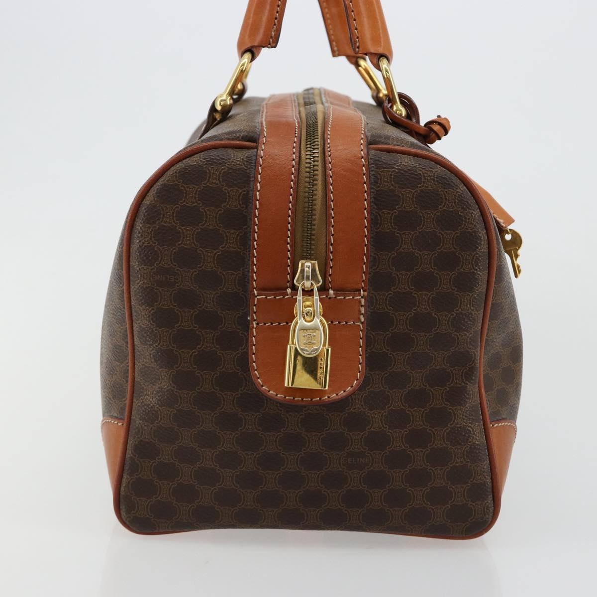 CELINE Macadam Canvas Boston Bag PVC Leather Brown Gold Auth 183294A