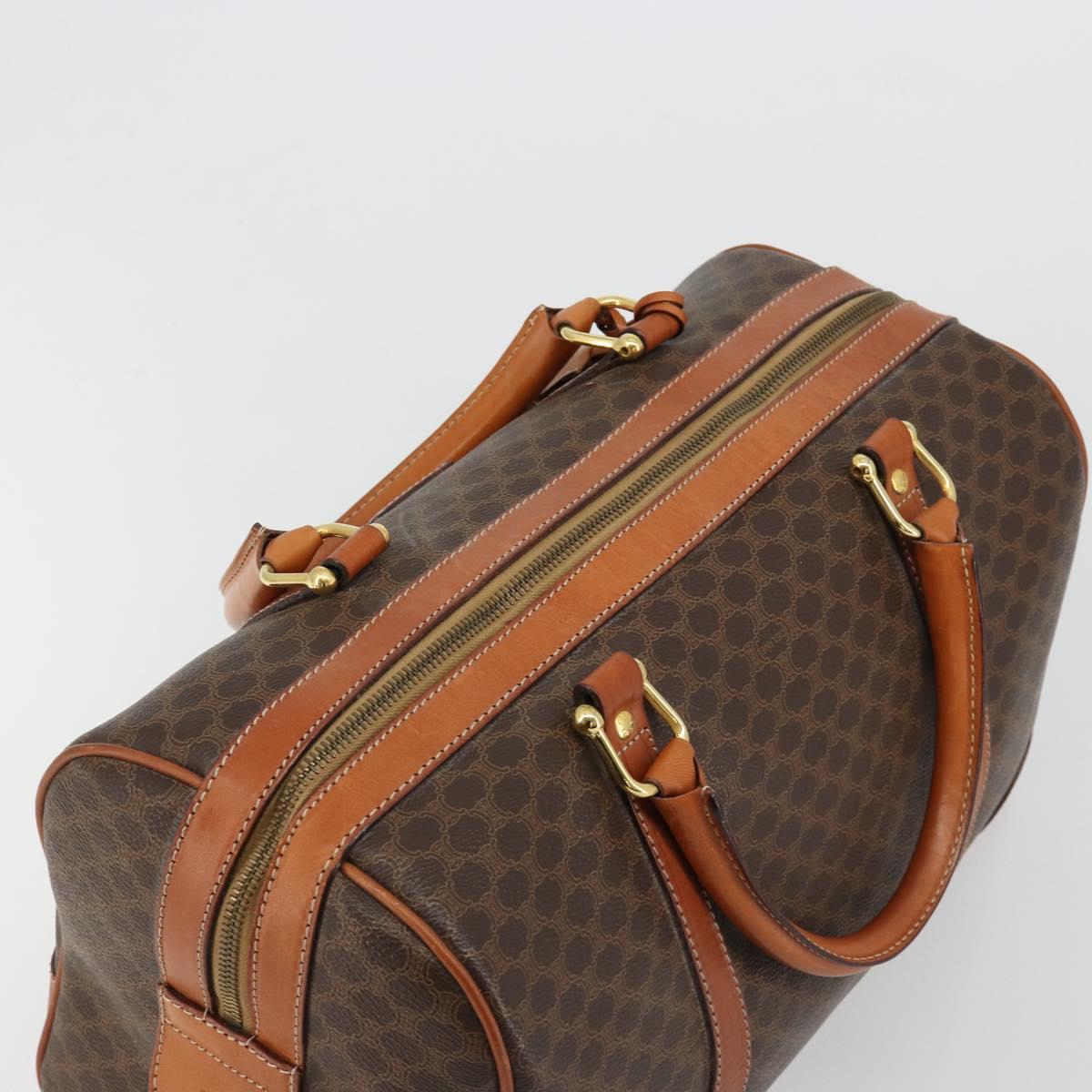 CELINE Macadam Canvas Boston Bag PVC Leather Brown Gold Auth 183294A