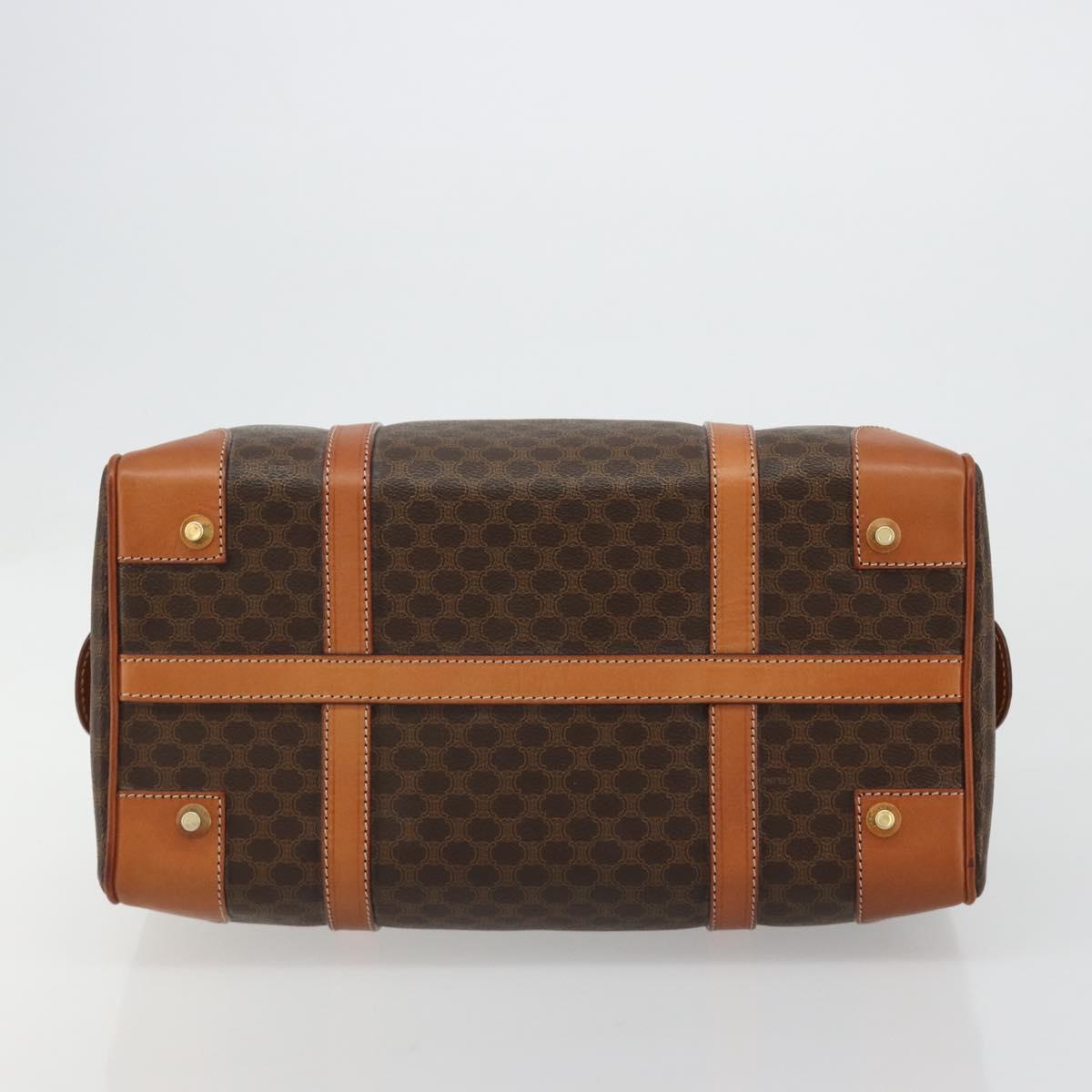 CELINE Macadam Canvas Boston Bag PVC Leather Brown Gold Auth 183294A