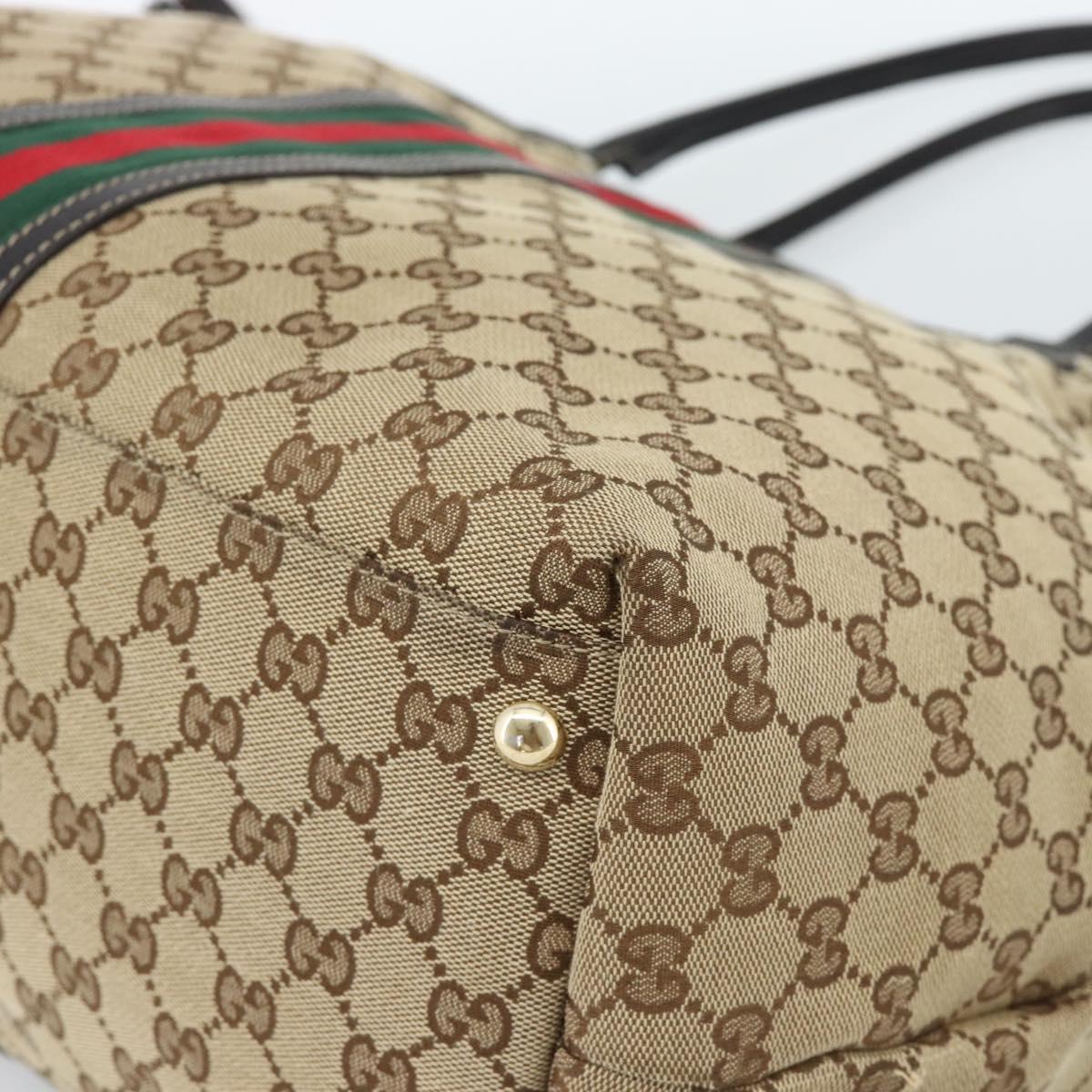 GUCCI GG Canvas Web Sherry Line Tote Bag Beige Gold Red 232969 Auth 183296
