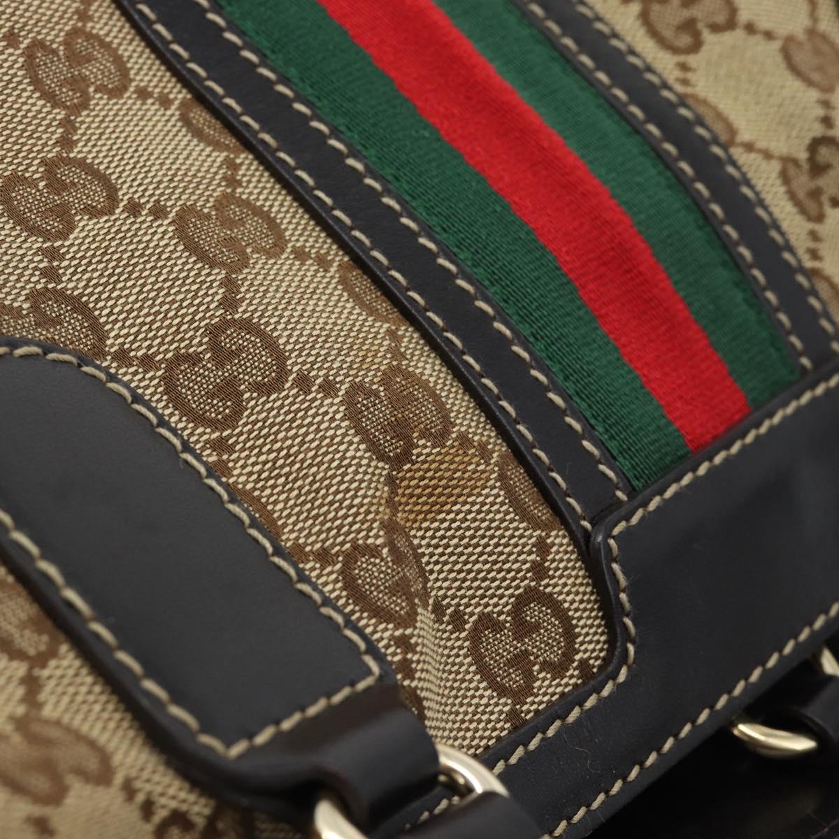 GUCCI GG Canvas Web Sherry Line Tote Bag Beige Gold Red 232969 Auth 183296
