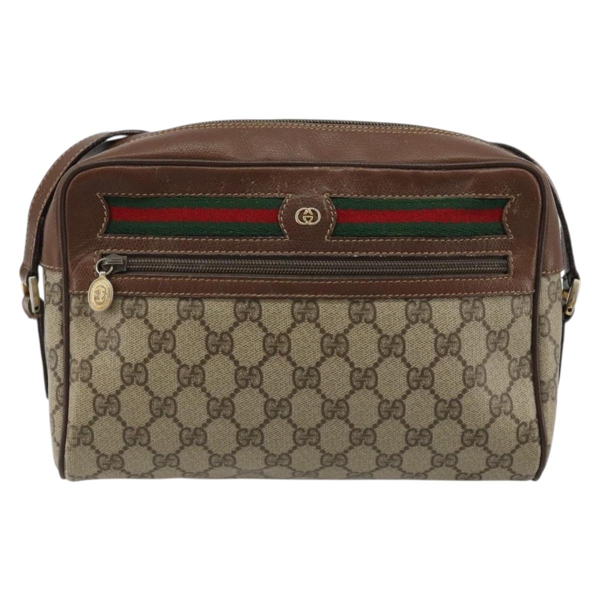 GUCCI GG Supreme Web Sherry Line Bag PVC Beige 001 56 6472 4021 Auth 183301