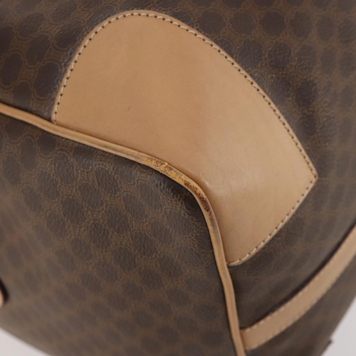 CELINE Macadam Canvas Boston Bag PVC Leather Brown Gold Auth 183303