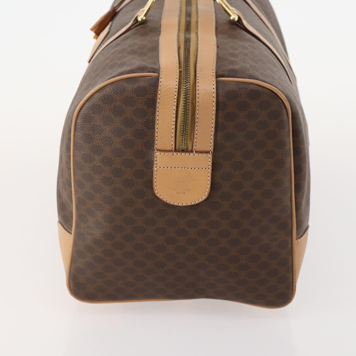CELINE Macadam Canvas Boston Bag PVC Leather Brown Gold Auth 183303