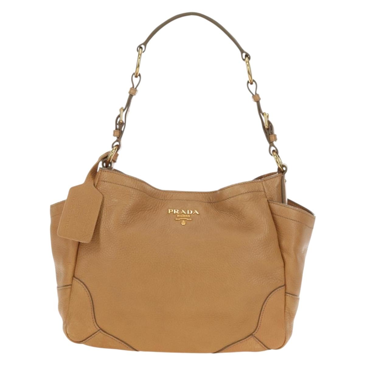 PRADA Shoulder Bag Leather Beige Gold Auth 183307SAV