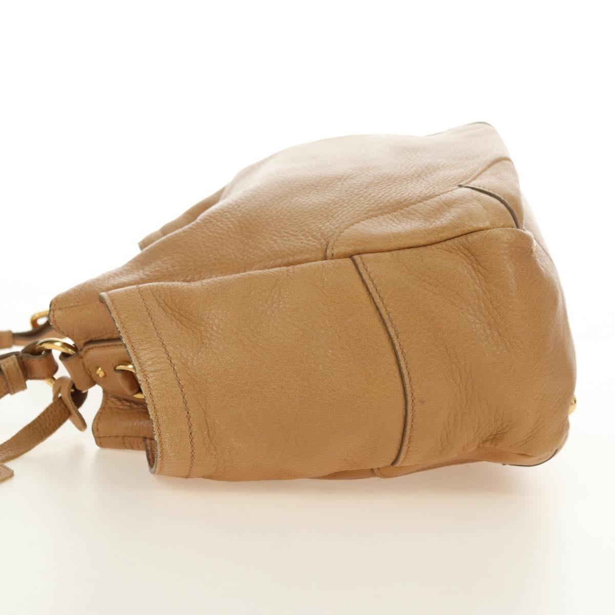 PRADA Shoulder Bag Leather Beige Gold Auth 183307SAV