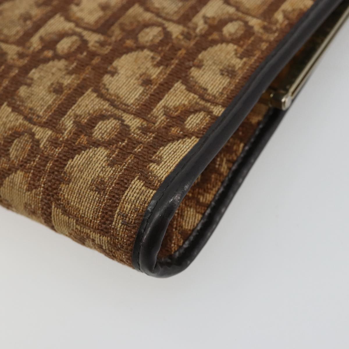 Christian Dior Trotter Canvas Pouch Brown Gold Auth 183308