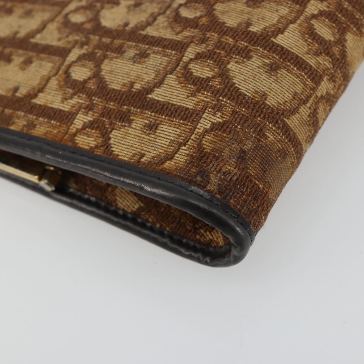 Christian Dior Trotter Canvas Pouch Brown Gold Auth 183308