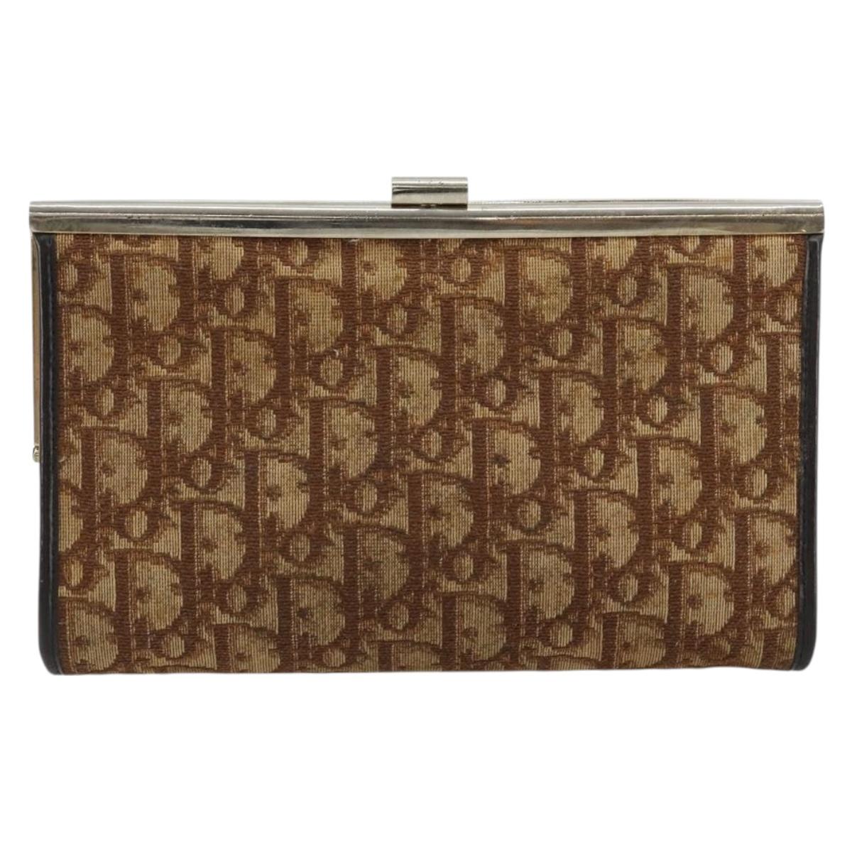 Christian Dior Trotter Canvas Pouch Brown Gold Auth 183308