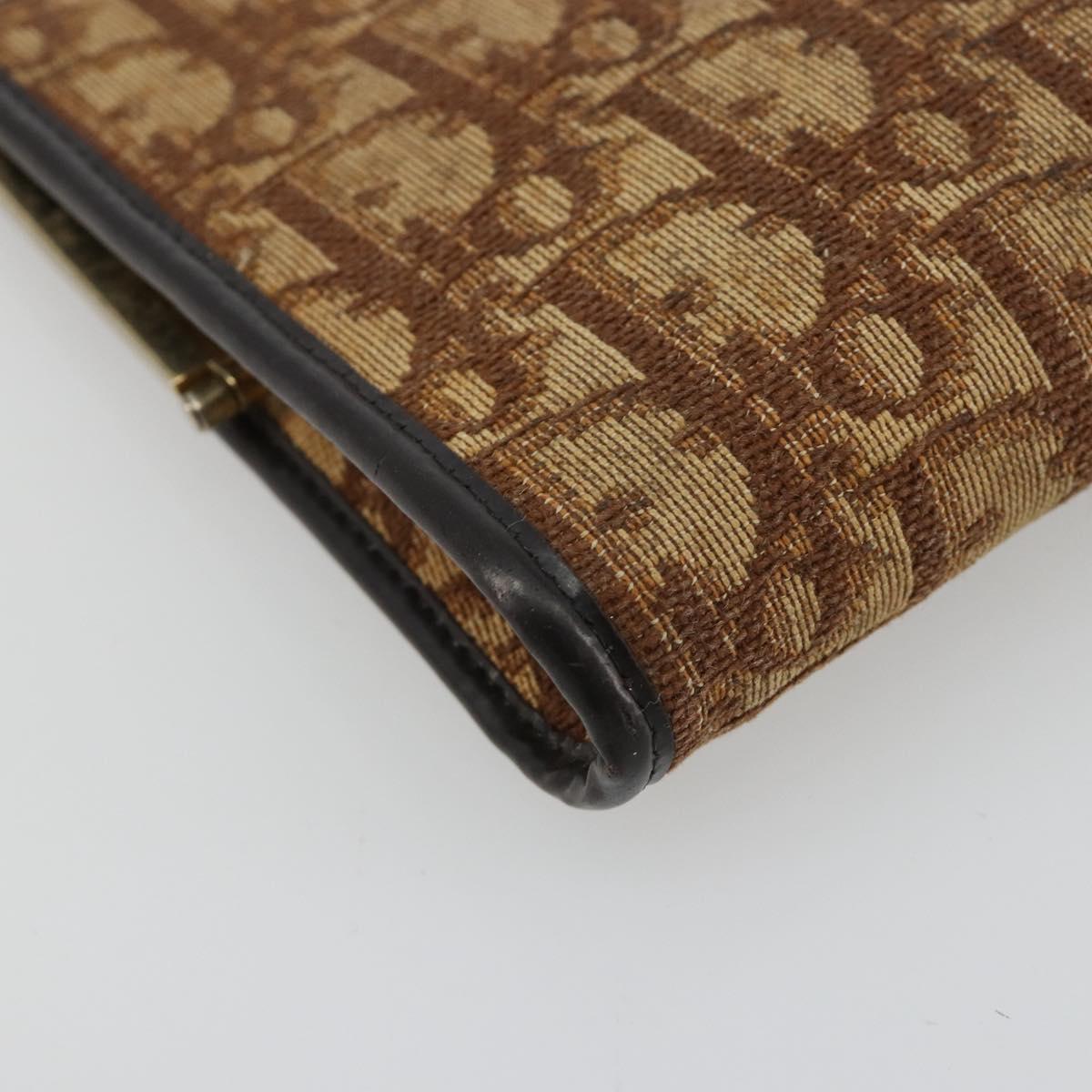 Christian Dior Trotter Canvas Pouch Brown Gold Auth 183308