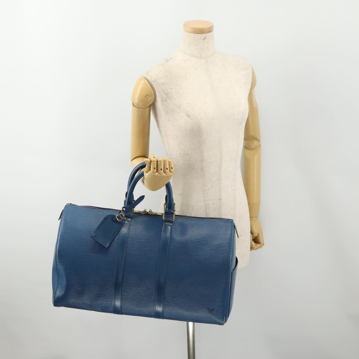 LOUIS VUITTON Epi Keepall 45 Boston Bag Blue M42975 LV Auth 183312