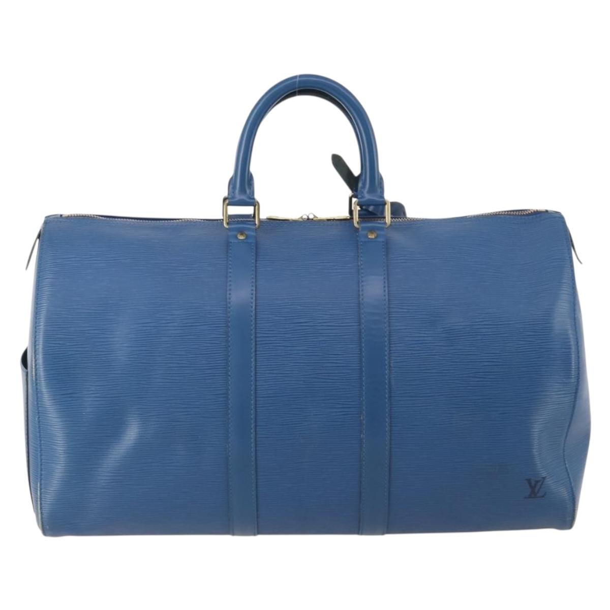 LOUIS VUITTON Epi Keepall 45 Boston Bag Blue M42975 LV Auth 183312