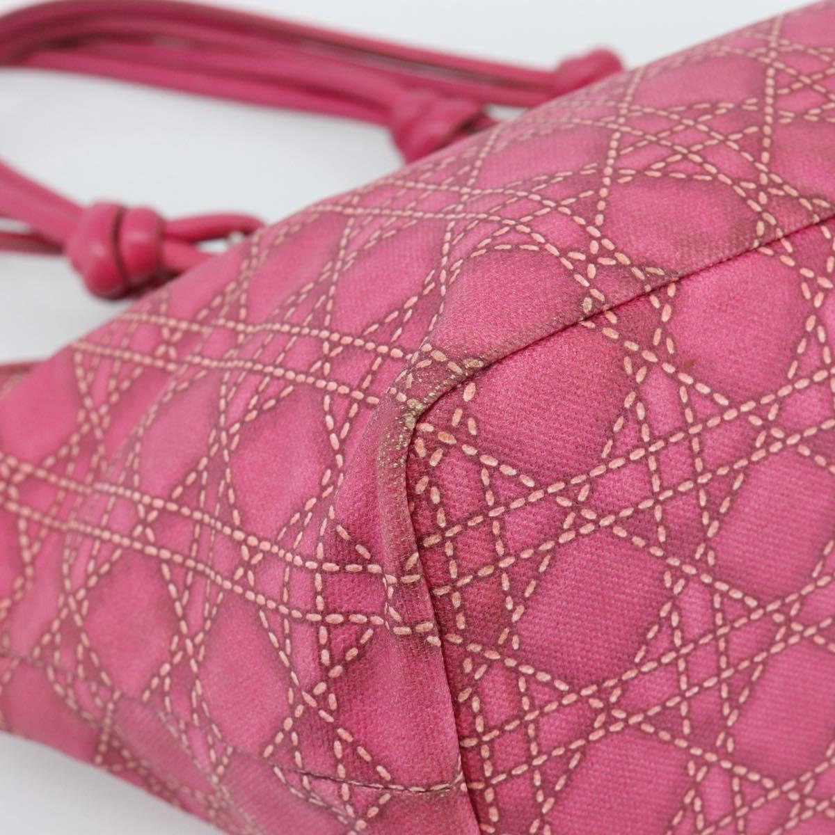 Christian Dior Canage Tote Bag Coated Canvas Pink Silver Auth 183316A