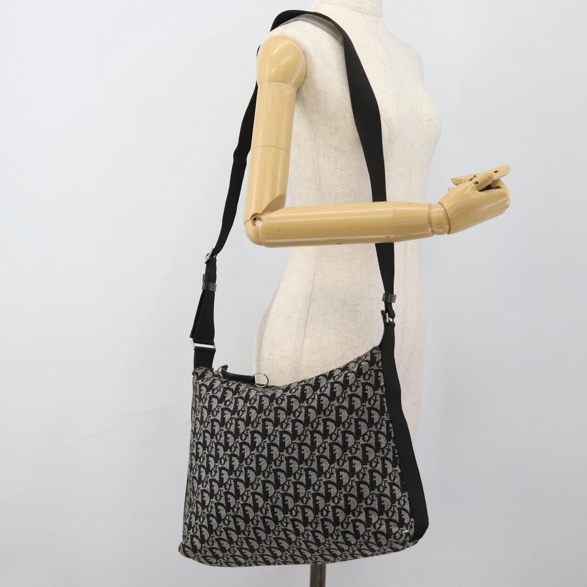 Christian Dior Trotter Canvas Shoulder Bag Black Silver Auth 183317A