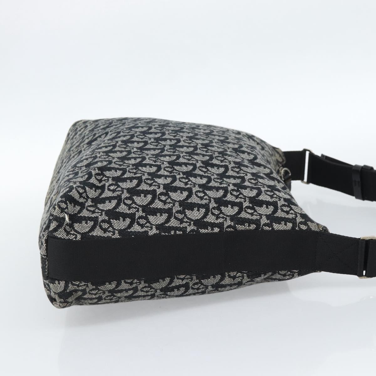 Christian Dior Trotter Canvas Shoulder Bag Black Silver Auth 183317A