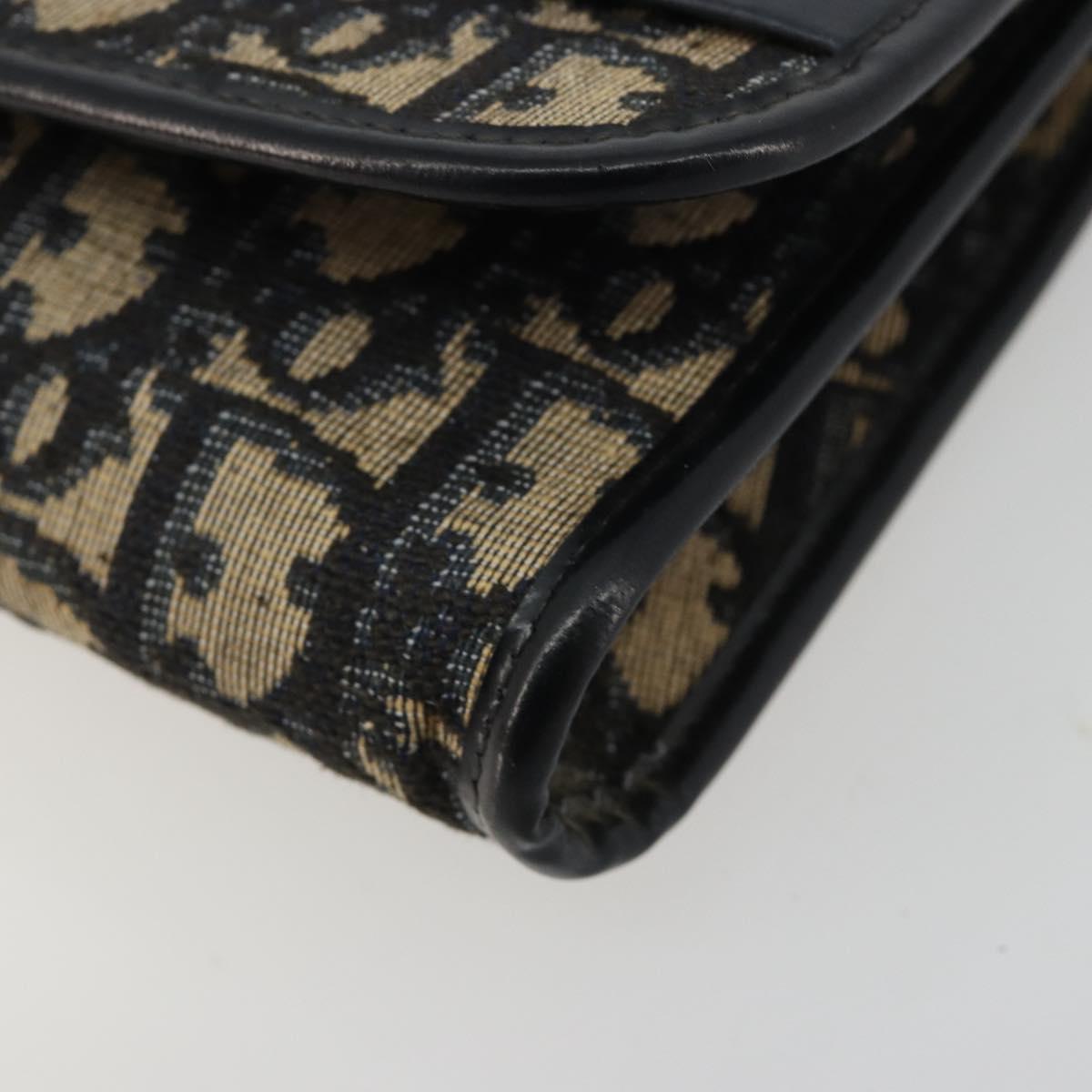 Christian Dior Trotter Canvas Chain Shoulder Bag Navy Gold Auth 183318A