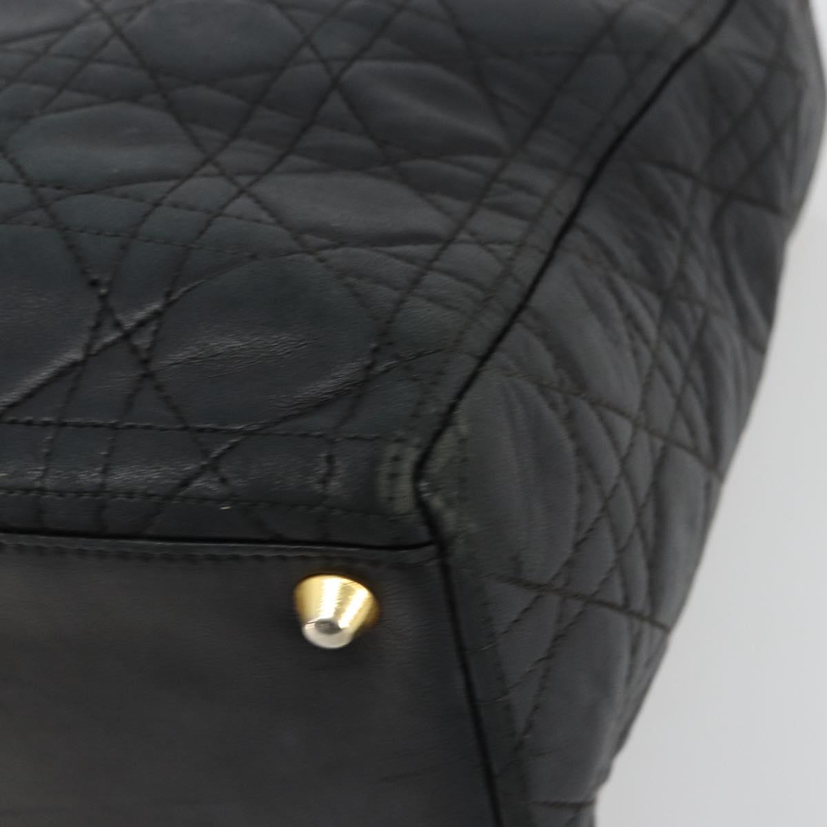 Christian Dior Canage Lady Dior Hand Bag Lamb Skin Black Gold Auth 183319