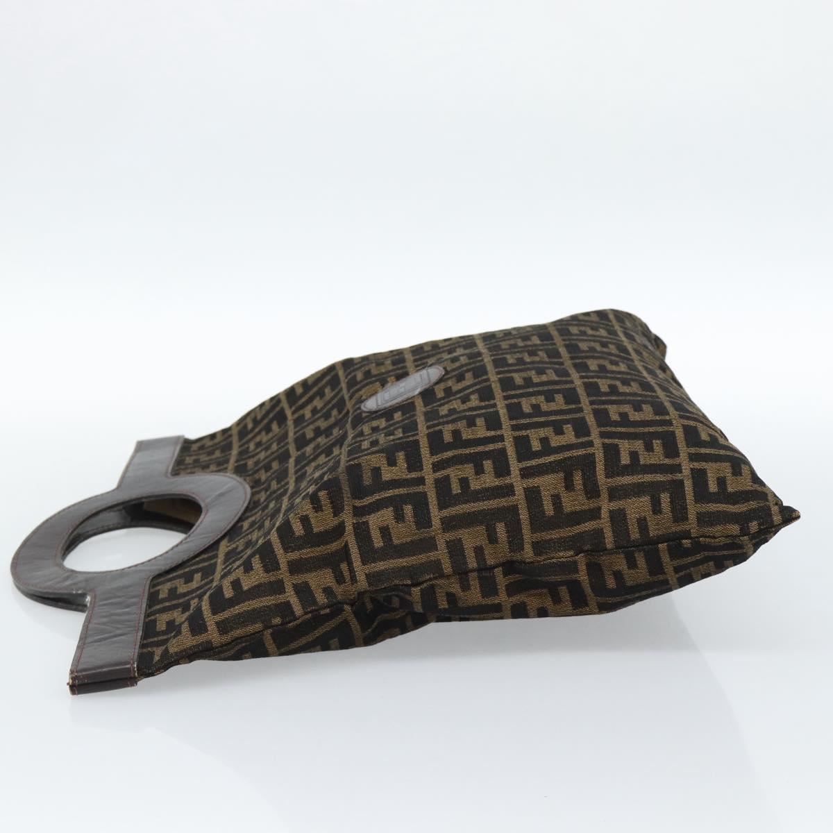 FENDI Zucca Canvas Hand Bag Black Brown Auth 183323