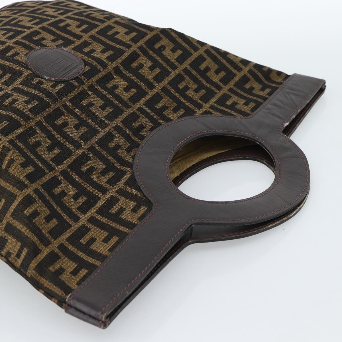FENDI Zucca Canvas Hand Bag Black Brown Auth 183323