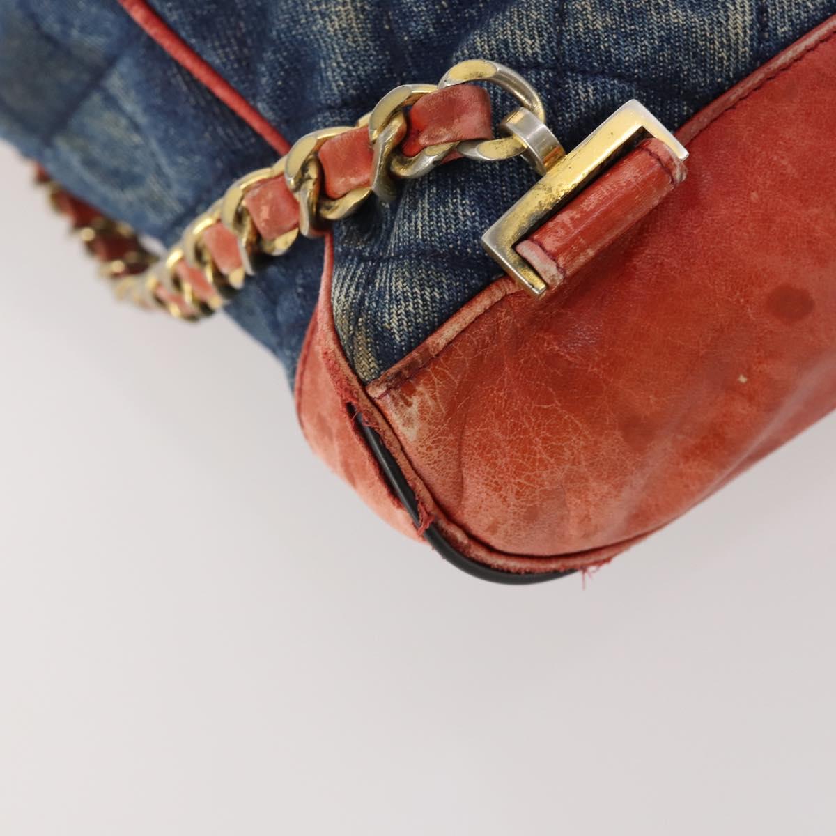 CHANEL Matelasse Chain Backpack Denim Blue Gold CC Auth 183327
